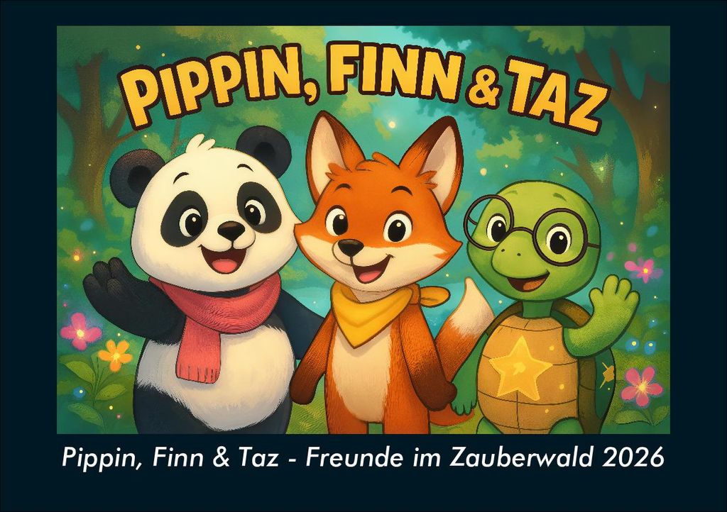 Pippin, Finn & Taz - Freunde im Zauberwald 2026 Fotokalender - Querformat DIN A5, Monatskalender mit Kinder-Motiven von Tieren, Reisen, Freundschaf...