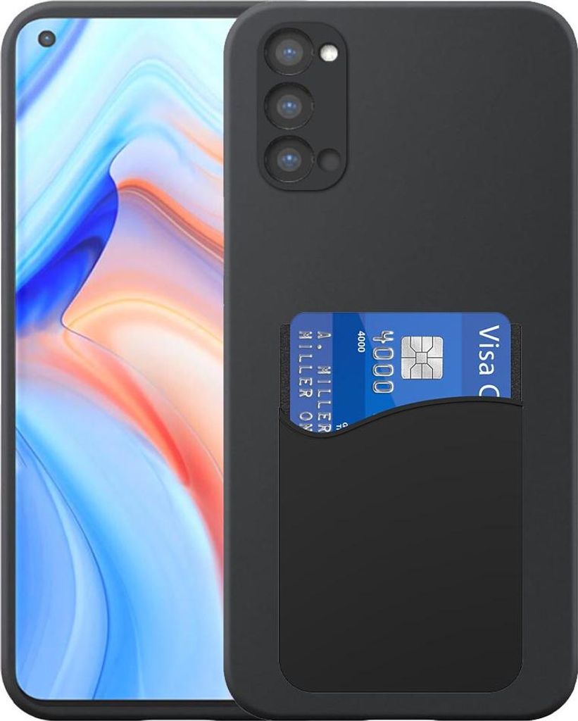 Geeignet für Oppo Reno 4 Pro 5G Phone Case mit Silikon-Kartenhalter - Flexible Back Cover Case Silikon TPU mit Silikon Cardslot - Schwarz - Smartp...