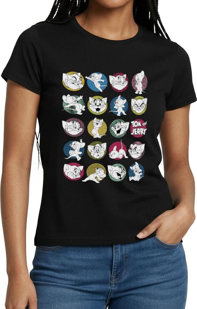 Spreadshirt Tom Und Jerry Ikonische Ausdrücke Frauen T-Shirt, XXL, Schwarz