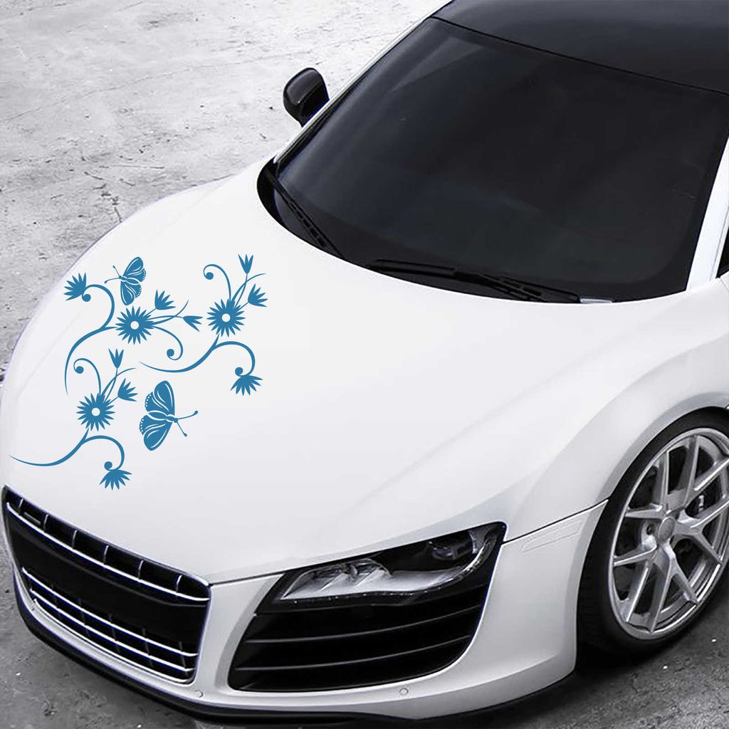Aufkleber - Autoaufkleber "Blumenranke Tina" 50cm x 50cm hellblau - Tuning Carystyling Heckscheibe Auto