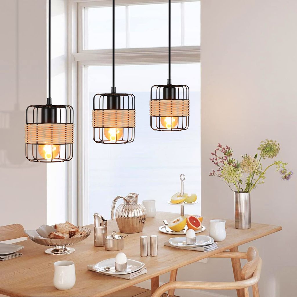 Pendelleuchte Mit Rattan-Schirm – 2er Set, Handgeflochten, Höhenverstellbar, Küstenbraun