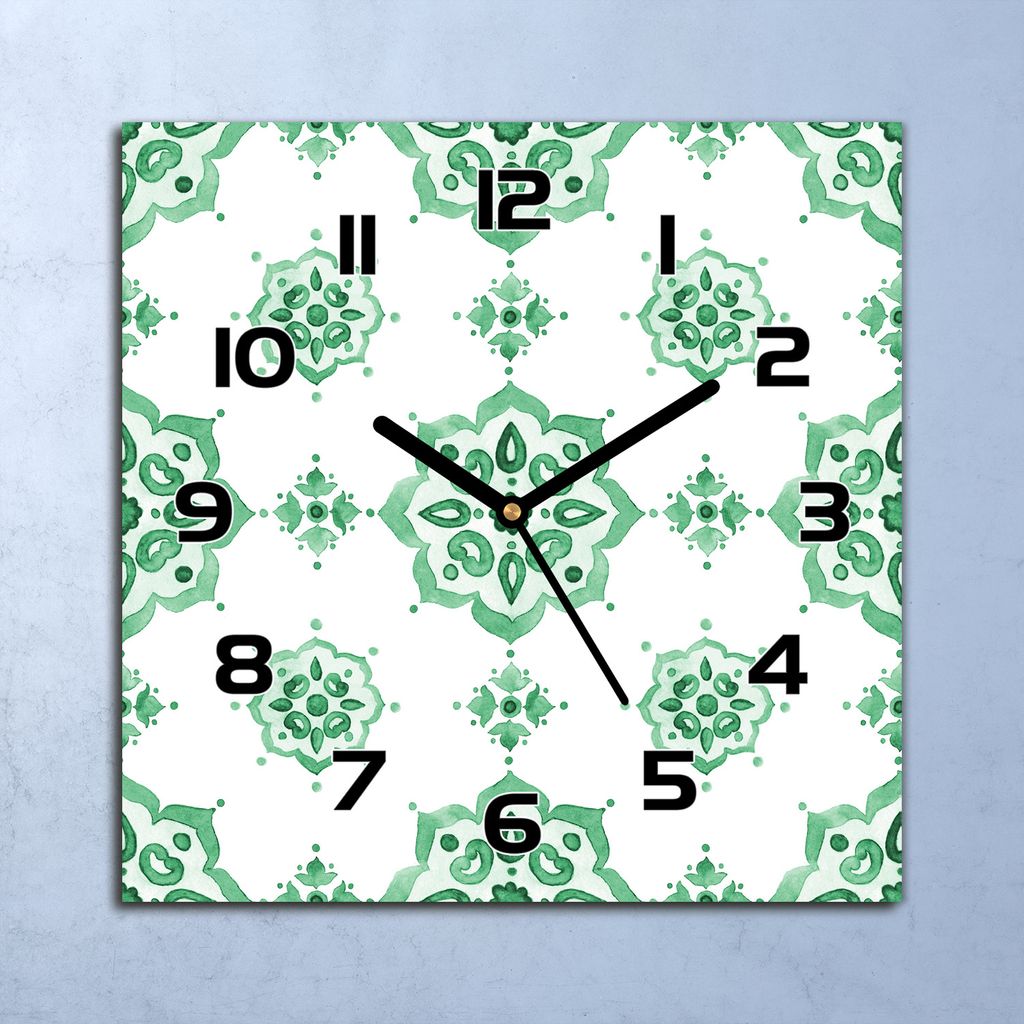 Wanduhr Echt-Glas-Küchenuhr Grüne Geometrien Quarz Lautlos 30x30 Deko Bilder
