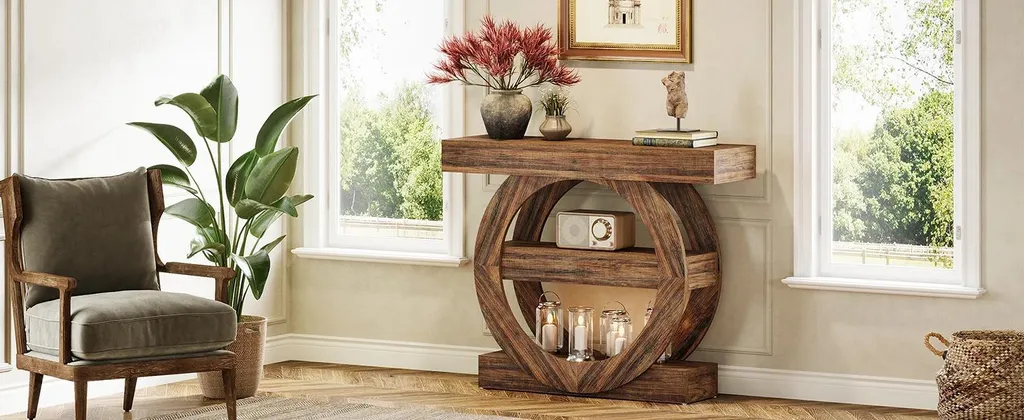 Table console étroite bois gris 105 cm pour optimiser l'entrée vide - 8