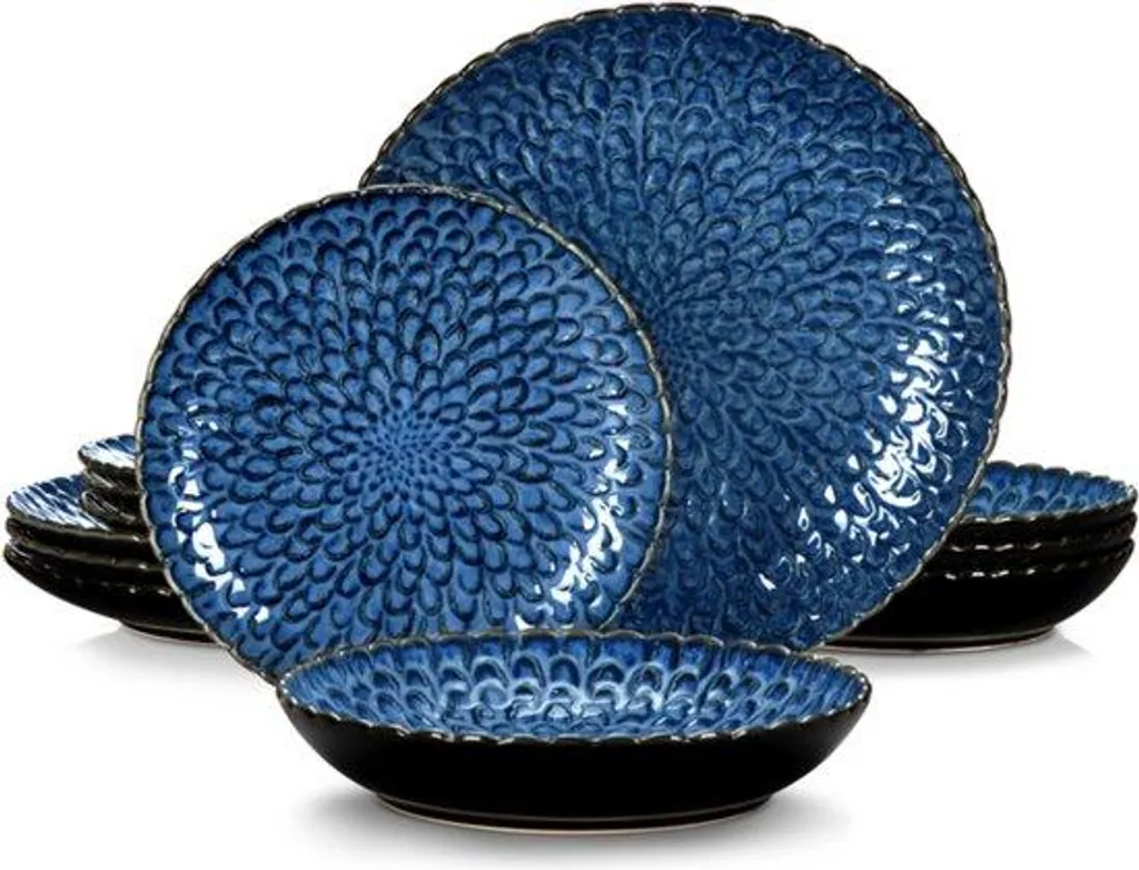 Happyment set di stoviglie deluxe - 8 persone - porcellana - 24 pezzi - servizio da tavola per 8 persone - blu