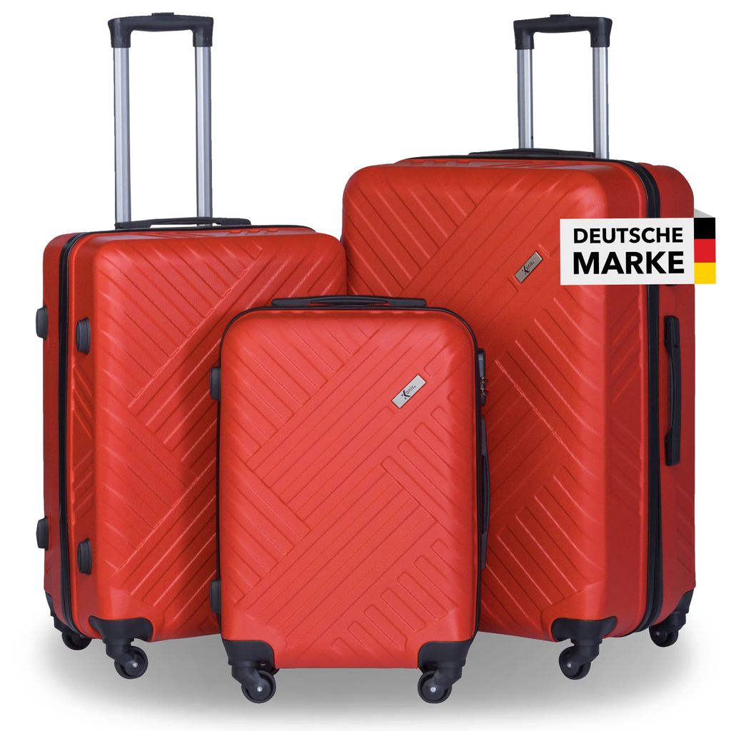 Xonic Design Reisekoffer mit Rollen 360° - ABS Hartschalen-Koffer Trolley mit Zahlenschloss in Handgepäck M-L-XL-Set (Rot, Set)
