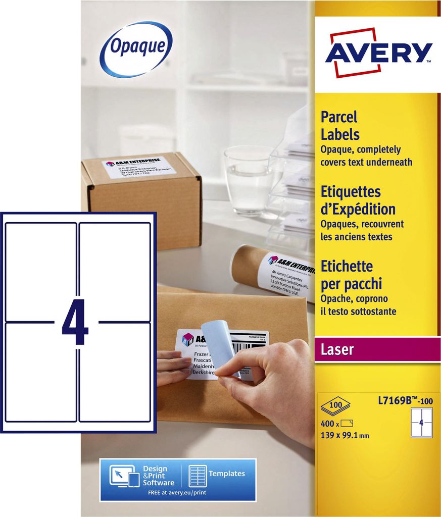 Avery – Etikett L7169B-100, 99,1 x 139 mm, Blockout, 400 Etiketten