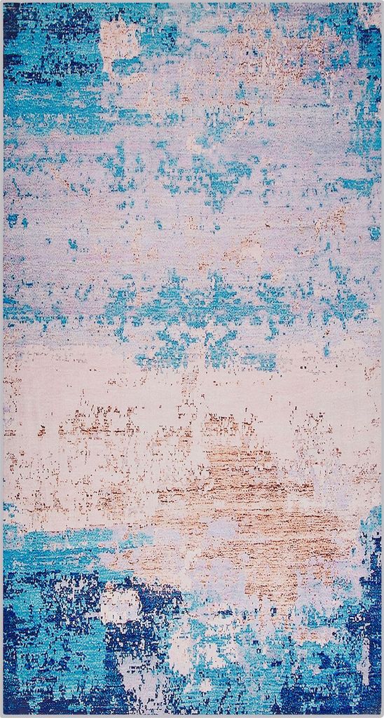 BELIANI Teppich Blau Beige Polyester 80 x 150 cm Kurzflor Abstraktes Muster Bedruckt Rechteckig