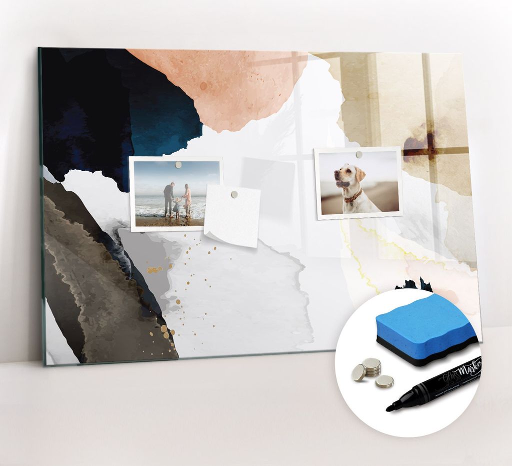 Magnetpinnwand Memoboard - Zubehörsatz - Schwarzer Marker + Schwamm + Magnete - 60 x 40 cm - Abstraktionsflecken