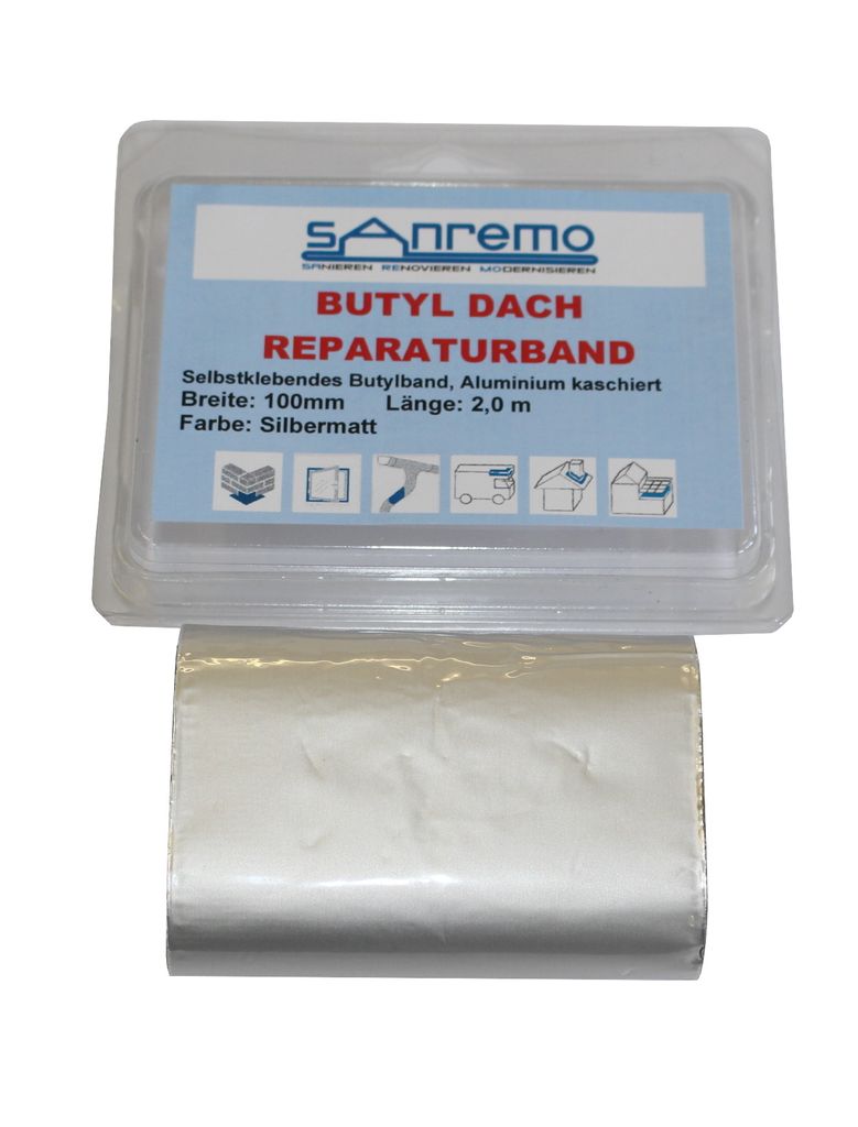 Sanremo DACH Reparaturband Dachrinne selbstklebendes Butylband Alu matt 100mm x 2m