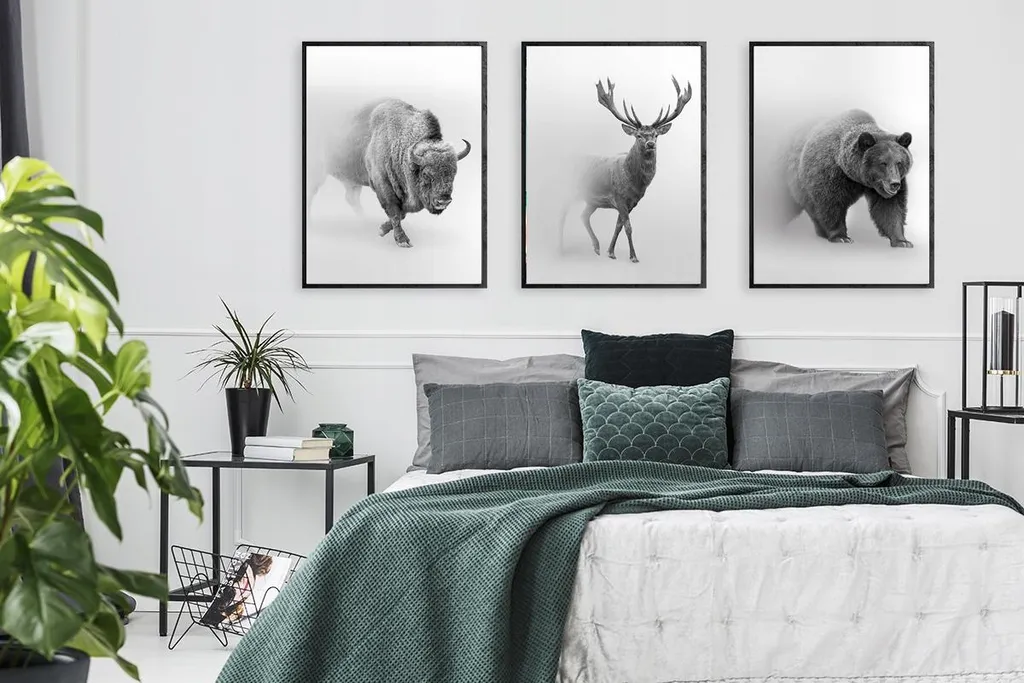 Triptyque cerf et bison 73x53cm P1021 : ensemble 3 tableaux nature - 2
