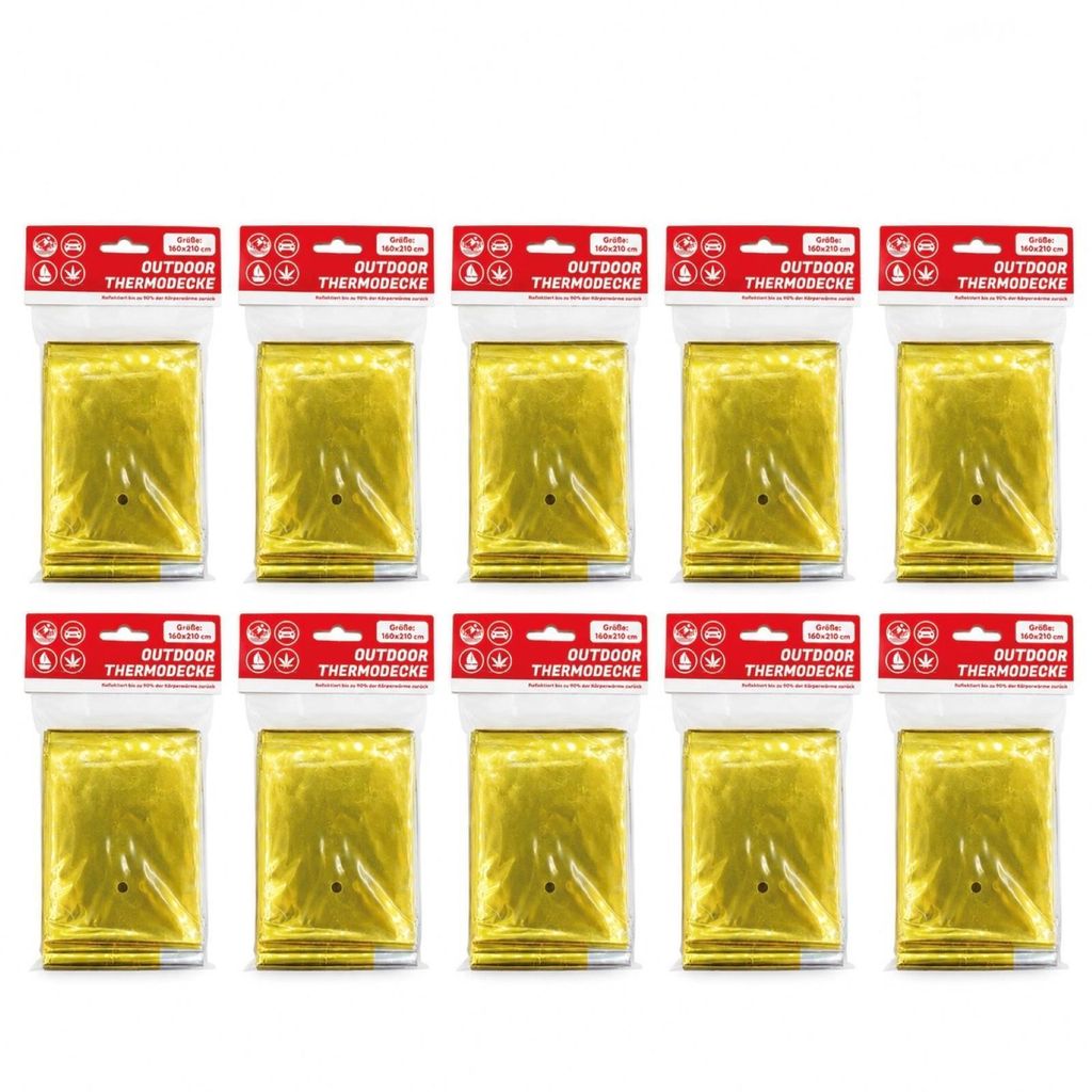 10er Set Rettungsdecke Gold/Silber für Notfallsituationen Produktbild 