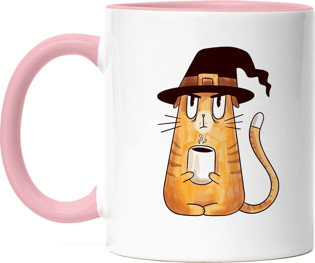 Katzen Hexe Tasse Rosa Halloween Catlover Katzenliebhaber Witch Magic Kaffetasse Coffecup Mug Kitty Trick or Treat