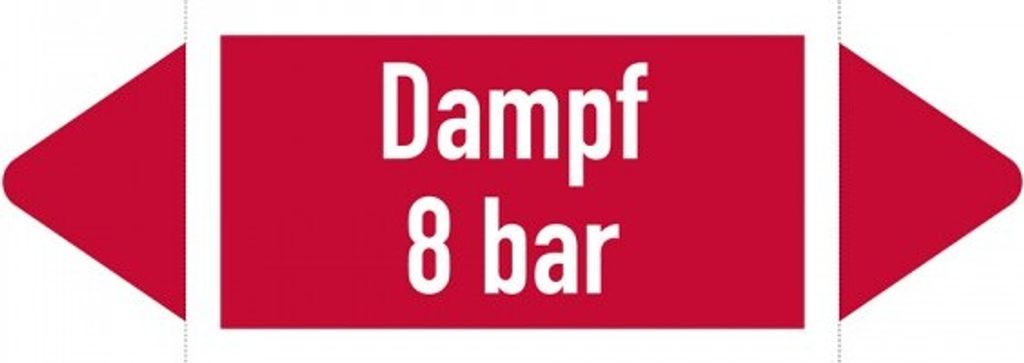 Aufkleber I Rohrleitungsetikett Dampf 8 bar, DIN 2403, rot/weiß, ab Ø 90mm, 3...