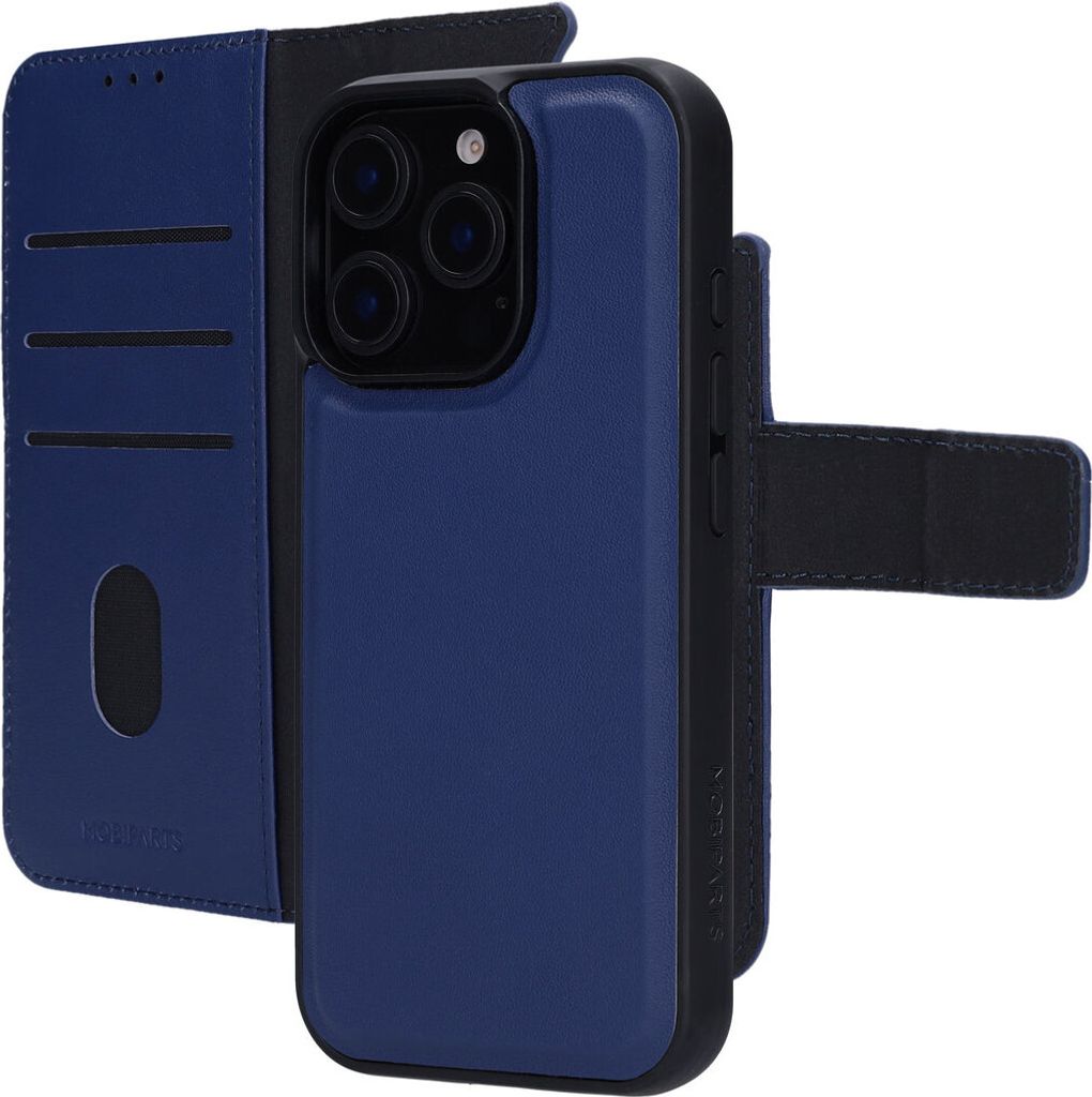 Mobiparts iPhone 16 Pro MagSafe Hülle Echtes Leder Abnehmbare 2in1 Klapphülle Geldbörse - Blau