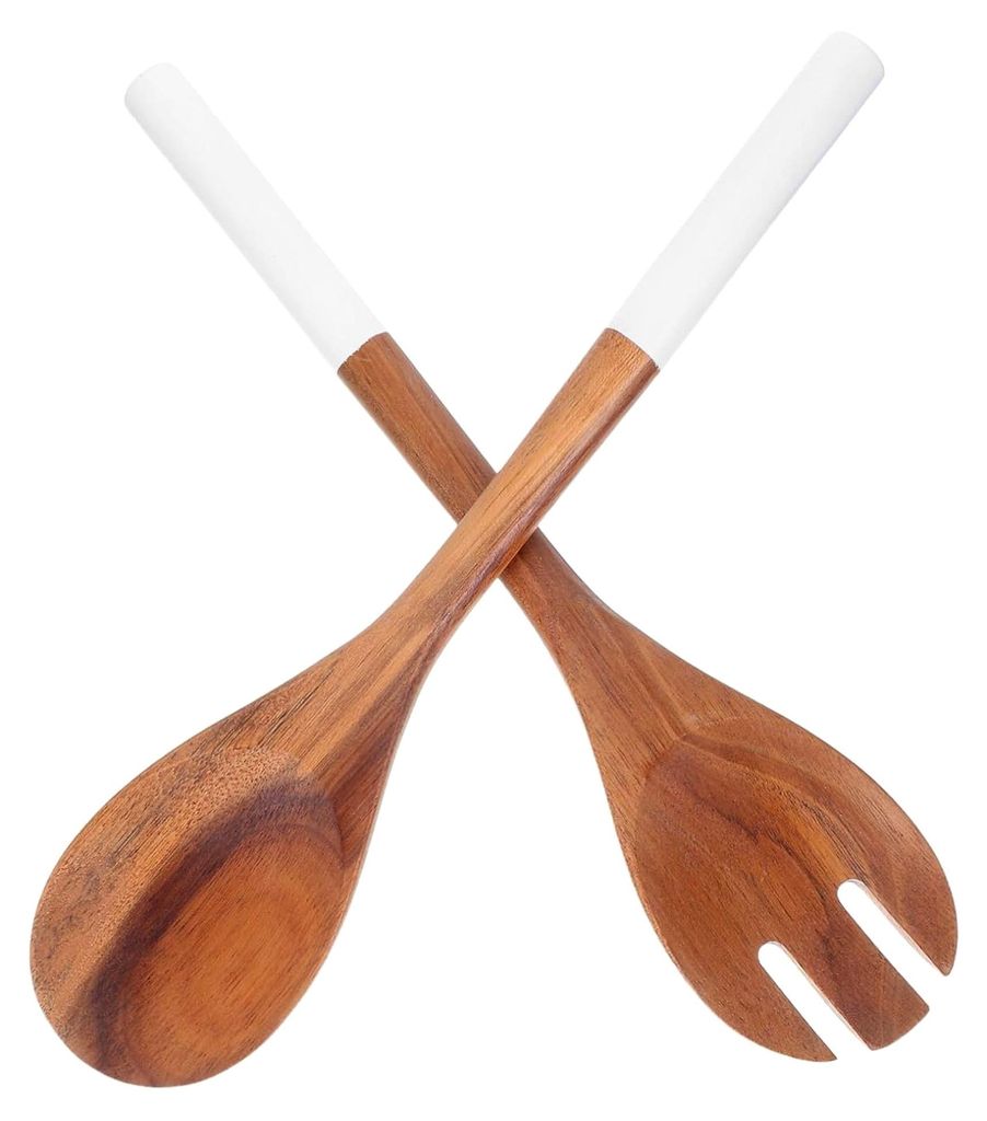 2 Stück Holzlöffel mit Holzgriff zum Servieren und Rühren von Salaten, Suppen und Nudeln