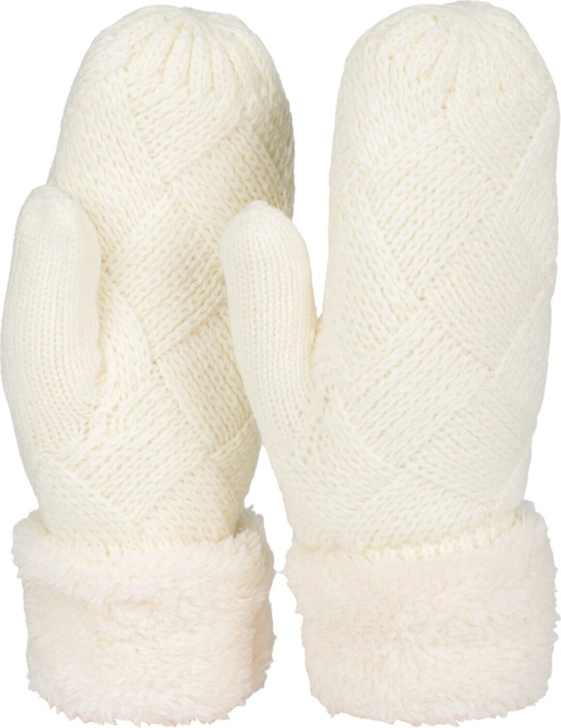 styleBREAKER Damen warme Winter Strick Fäustlinge, Handschuhe mit Rauten Muster, Thermo Fleece, Strickhandschuhe 09010031