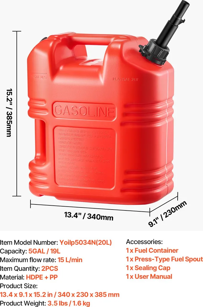 Bidon d'Essence Rouge 19L Débit Rapide 15L/min pour Véhicules Tout-Terrain