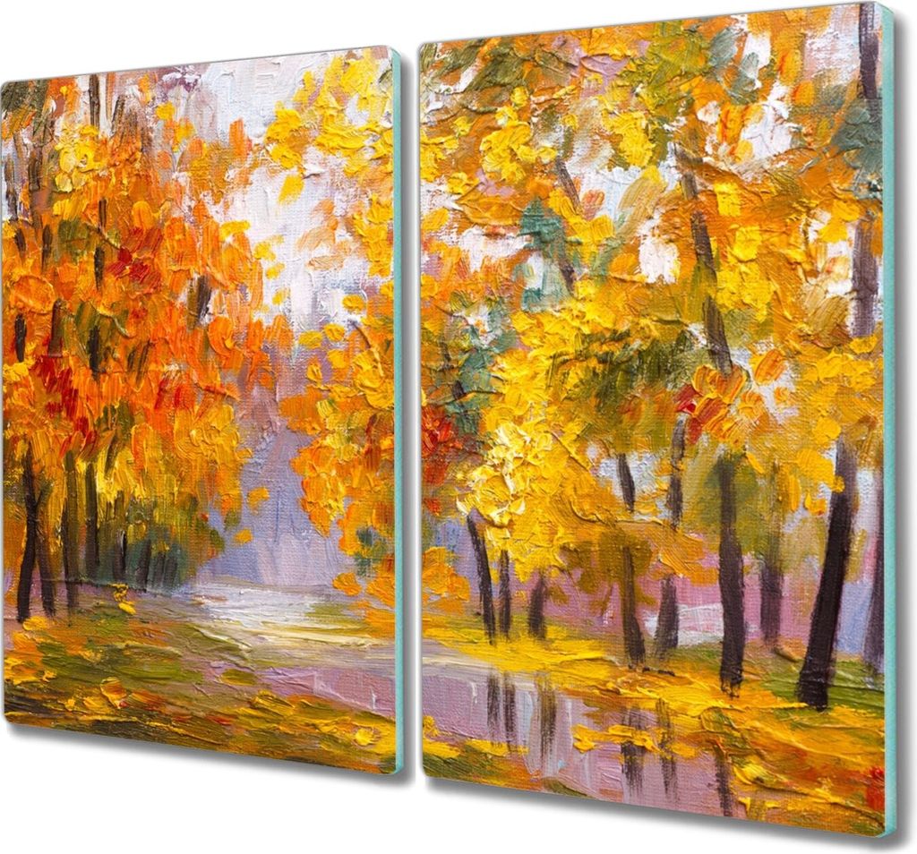 Coloray Herdabdeckplatte 2x30x52 cm Schneidebrett Kochplattenabdeckung Küchenbrett Hackbrett - Blätter Wald Herbst