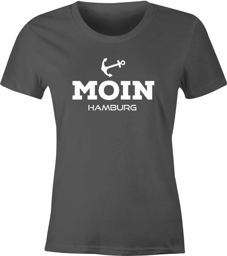 Damen T-Shirt Moin Hamburg Anker maritime Damen Slim Fit Moonworks dunkelgrau S