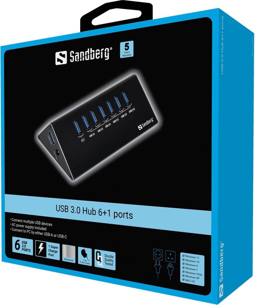 SANDBERG USB 3.0 Hub 7 ports - Hub - 7 x SuperSpeed USB 3.0