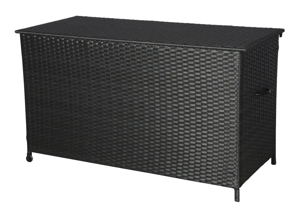 Coffre à coussins noir mobile Lamar avec roulettes intégrées 290L
