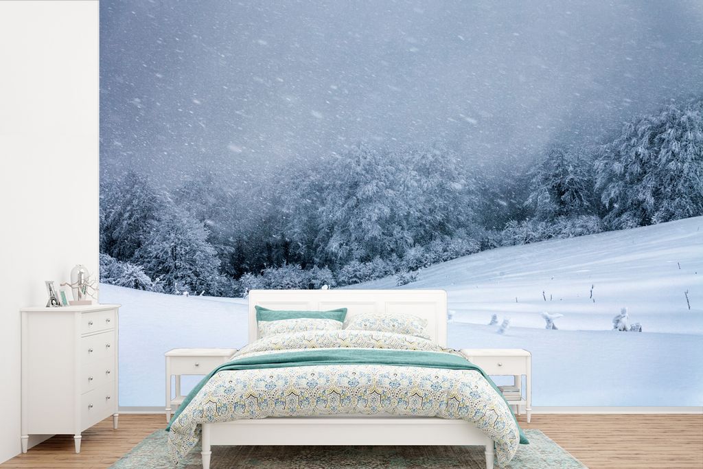 MuchoWow Fototapete für Wohnzimmer oder Schlafzimmer Wandtapete Vinyl Motivtapete Berg mit Schnee - 330x220 cm - Fototapeten