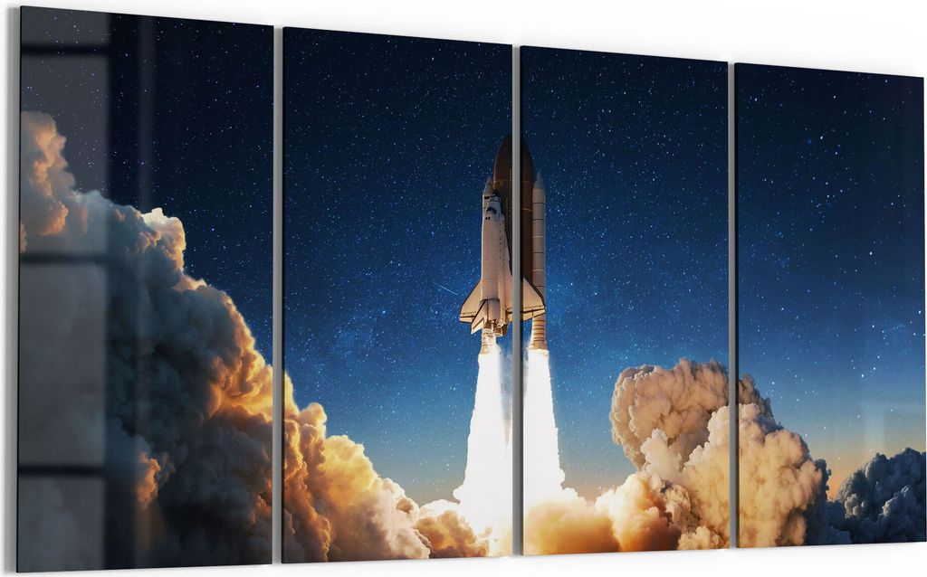 DEQORI Glasbild Echtglas 4x30x60 cm 'Raketenstart ins All' Produktbild 
