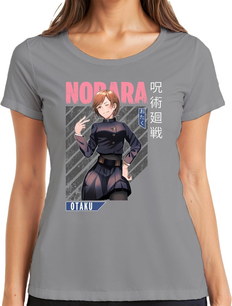 Nobara Jujutsu Kaisen Anime Ästhetik Otaku Geschenk Manga Vintage Damen T-Shirt, Grau, L