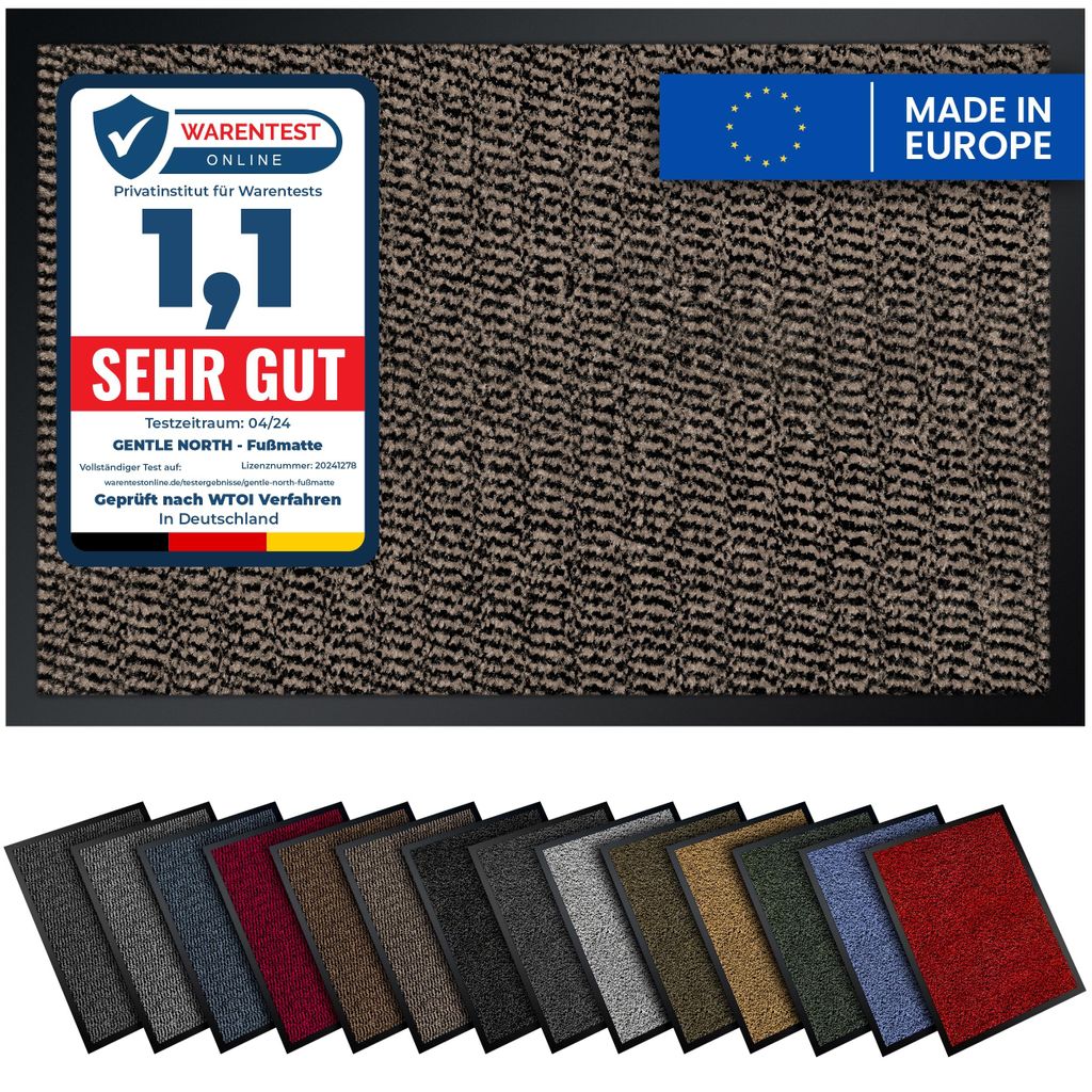Gentle North Hochwertige Fußmatte beige 60x90cm groß für Innen & Außen - Schmutzfangmatte rutschfest, waschbar & wetterfest - Fussmatte für Ei...