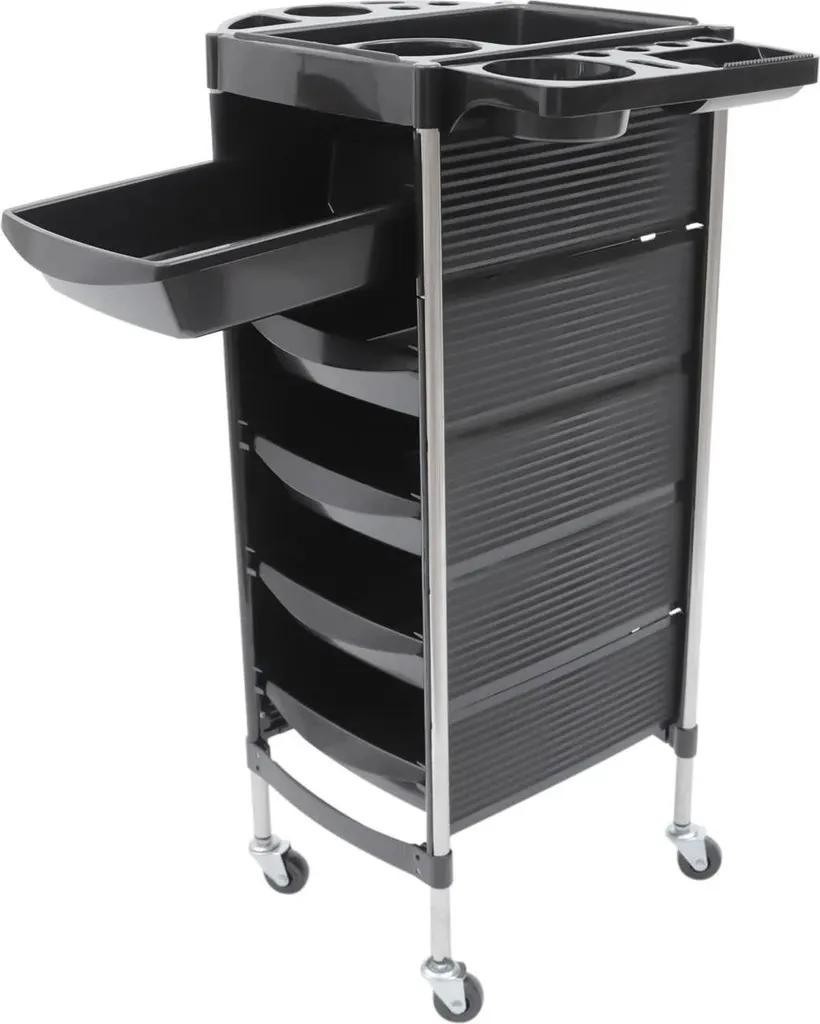 Chariot de rangement 6 niveaux en acier inoxydable et ABS noir robuste