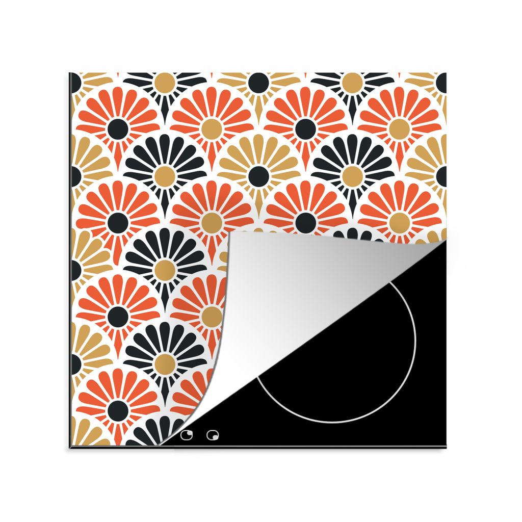 KitchenYeah Herdabdeckplatte Blumen - Japan - Muster , 78x78cm, Küche Deko, Glaskeramikkochfeld Herdabdeckung, Abdeckplatte fùr Kochfeld