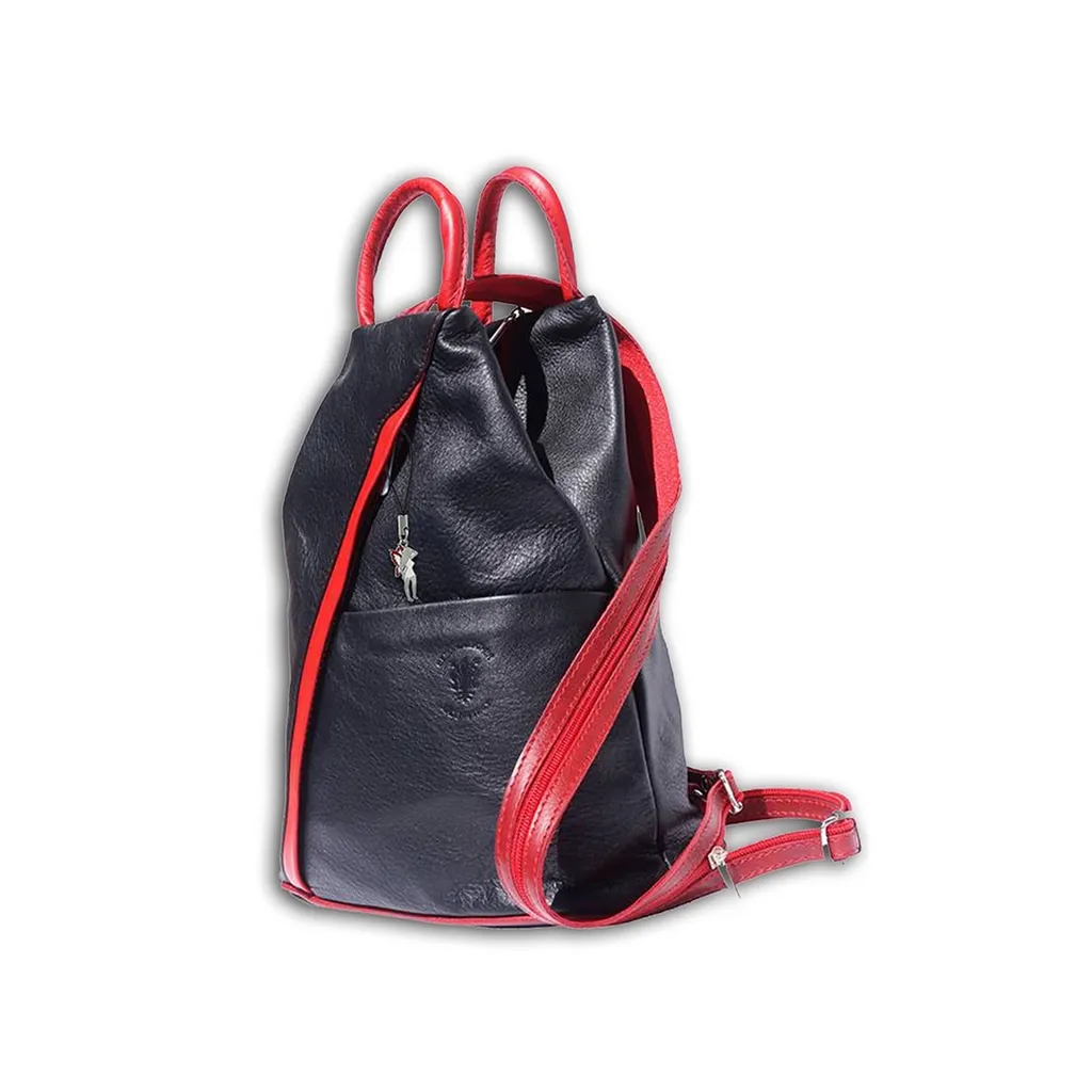 Sac à dos cuir Florence noir rouge spacieux et léger pour femme