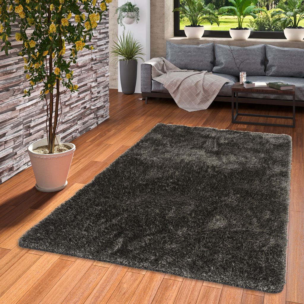 Hochflor Shaggy Teppich Luxus Emotion Mix Anthrazit, Größe:200x300 cm