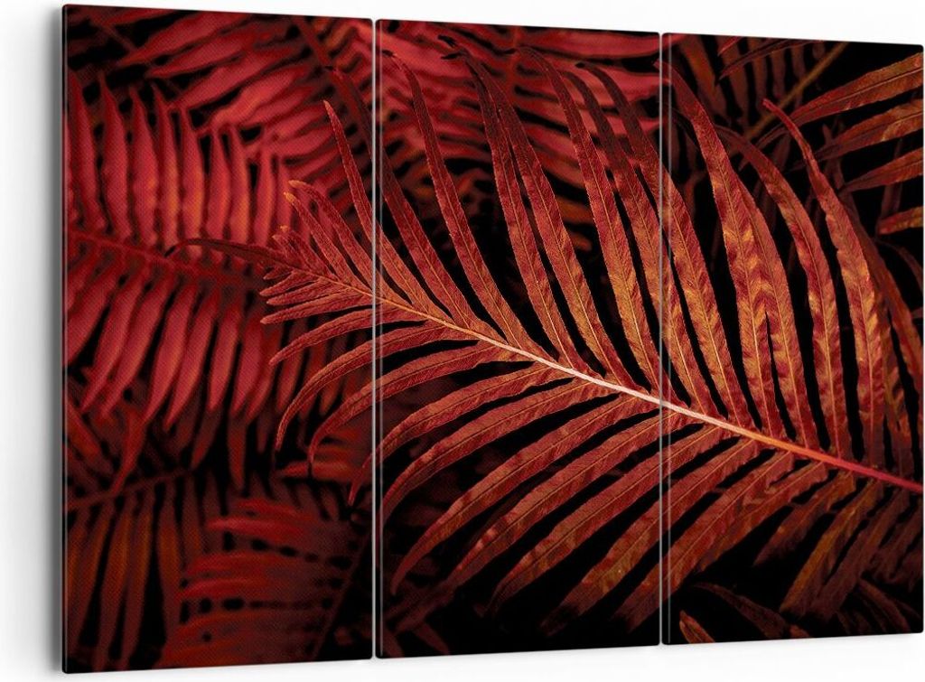 Bild auf Leinwand - Leinwandbild - 3 Teile - Rot Blätter Palmen - 165x110cm - Wand Bild - Wanddeko - Wandbilder - Leinwanddruck - Bilder - Wanddek...