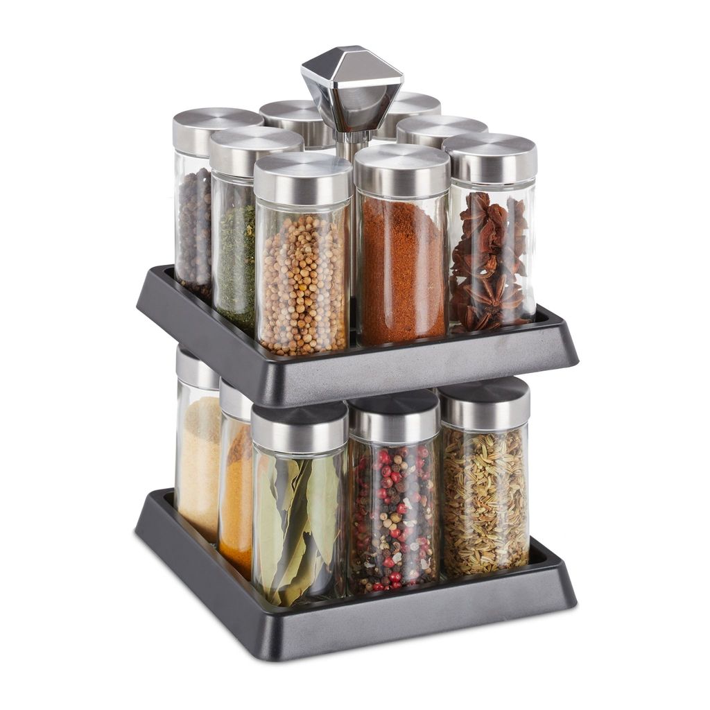 relaxdays Drehbares Gewürzkarussell mit 16 Gläsern Produktbild 1