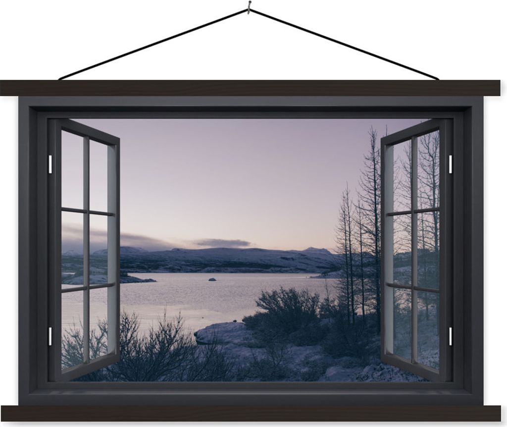 MuchoWow Textilposter Aussicht - Berg - Nacht 150x100 cm mit schwarzem Rahmen - Schlafzimmer