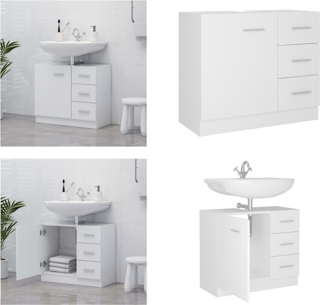 vidaXL Waschbeckenunterschrank Weiß 63x30x54 cm Holzwerkstoff - Badezimmerschrank - Badezimmerschränke - Schrank - Schränke