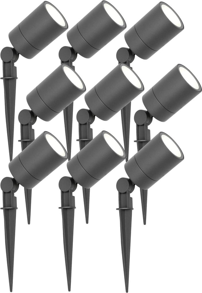 Ledvion 9er Pack LED Gartenstrahler, Aluminium Anthrazit, IP65, 5W, 6500K, 1 Meter Kabel, LED-Strahler, LED-Gartenstrahler für Draußen