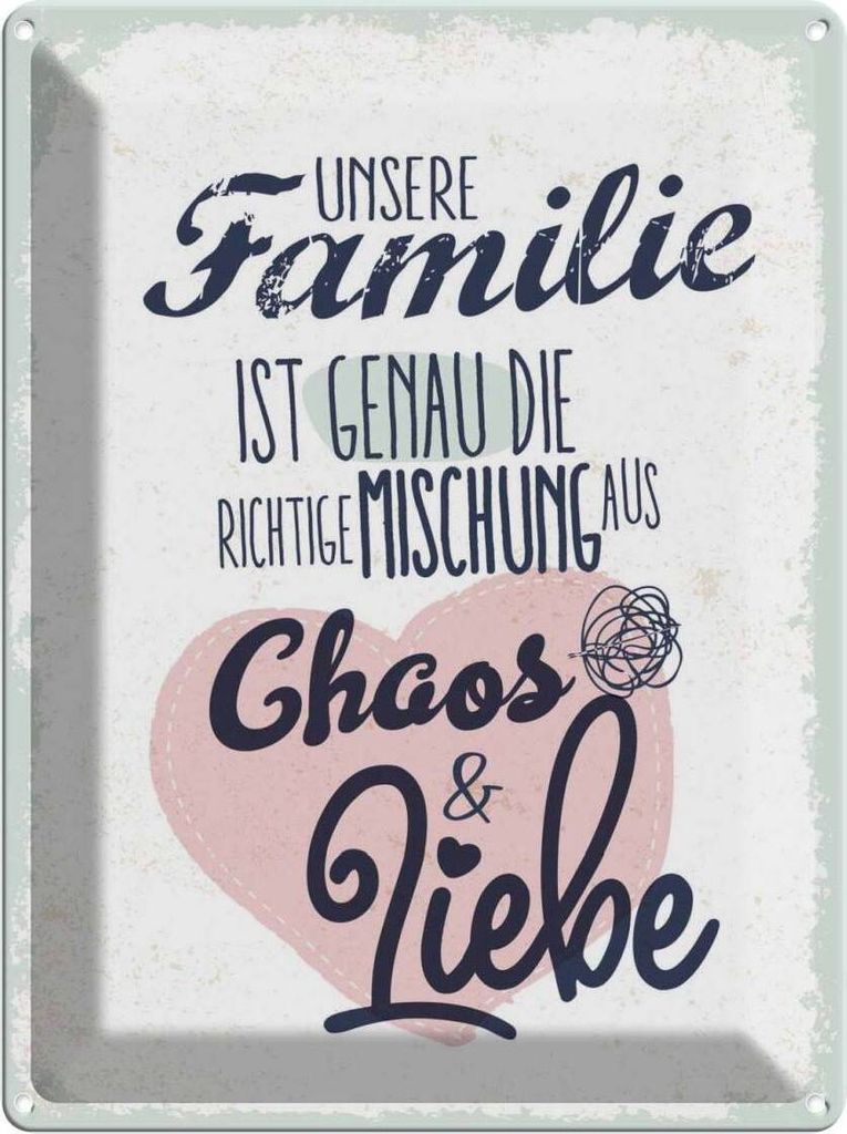 vianmo Blechschild 40x30 cm Unsere Familie Chaos Liebe Herz Produktbild 