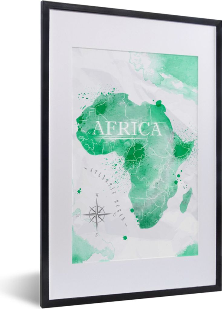MuchoWow MuchoWow Gerahmtes Poster Afrika - Weltkarte - Aquarell 40x60 cm - Poster mit zchwarzem Bilderrahmen - Poster in Rahmen