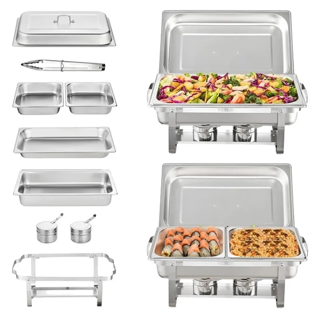 Chafing Dish Inox Rectangulaire 9L avec Pieds Pliables - Lot de 2 Unités