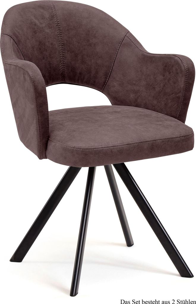 Armlehnstuhl drehbar (2er-Set) Devon 59x87x61 Schwarz/Braun