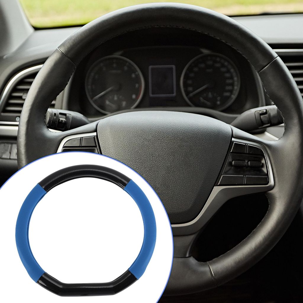 PU Kunstleder Lenkradbezug ABS Lenkradschutz 38 cm Schwarz Blau Carbonfaser Optik 1 Stück