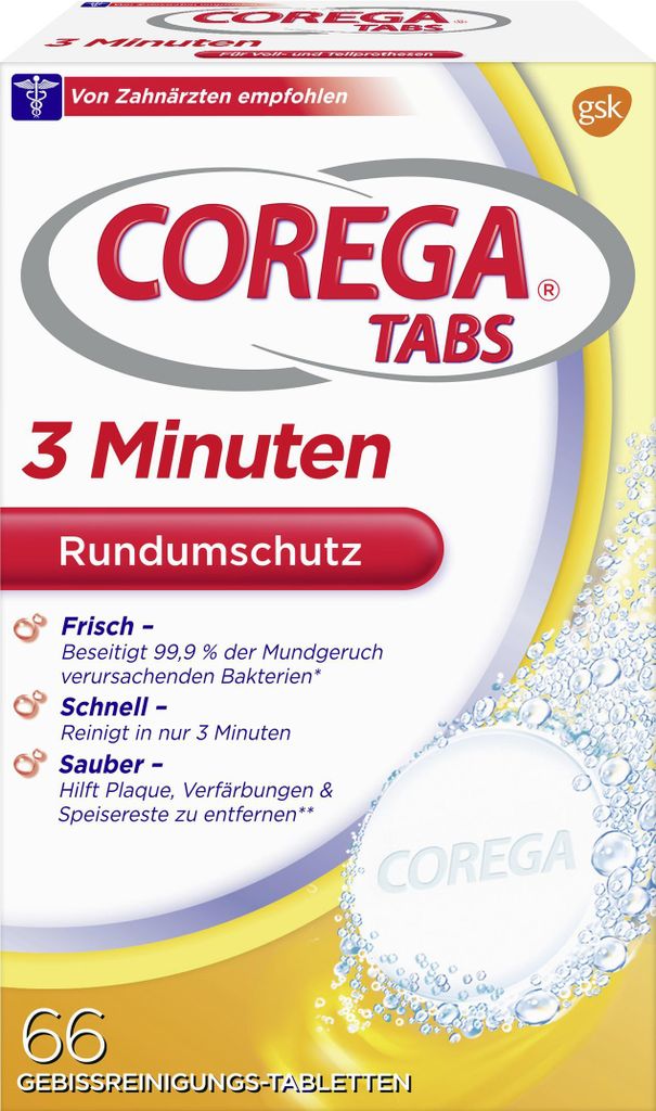 COREGA Tabs Rapid Rundumschutz Gebissreinigungstabletten, Produktbild 