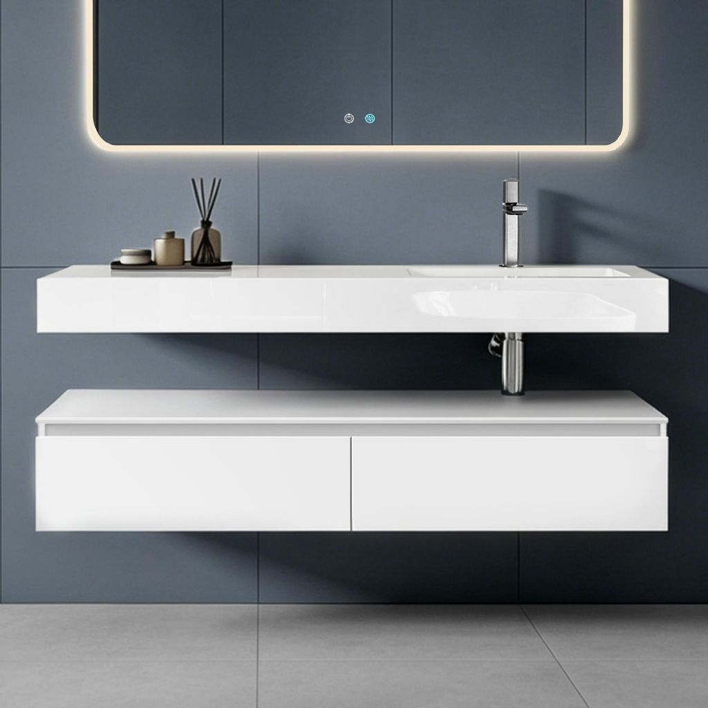 doporro Meuble de Salle de Bain Blanc Mat Ensemble de 2 Image du produit 