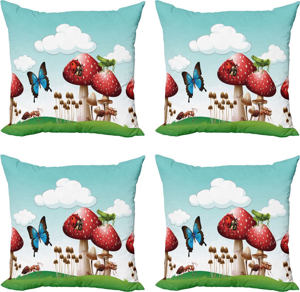 ABAKUHAUS Wald Kissenbezug Set (4 Stück), Realistische Wilde Habitat, Moderner Doppelseitiger Digitaldruck, 45 cm x 45 cm, Mehrfarbig