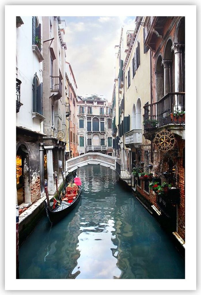 Poster - Poster ohne Rahmen - Boot Brücke Tourismus Venedig - 61x91,5 cm - Wand Bild - Wanddeko - Wandbilder - Kunstposter - Wandposter - Bilder -...