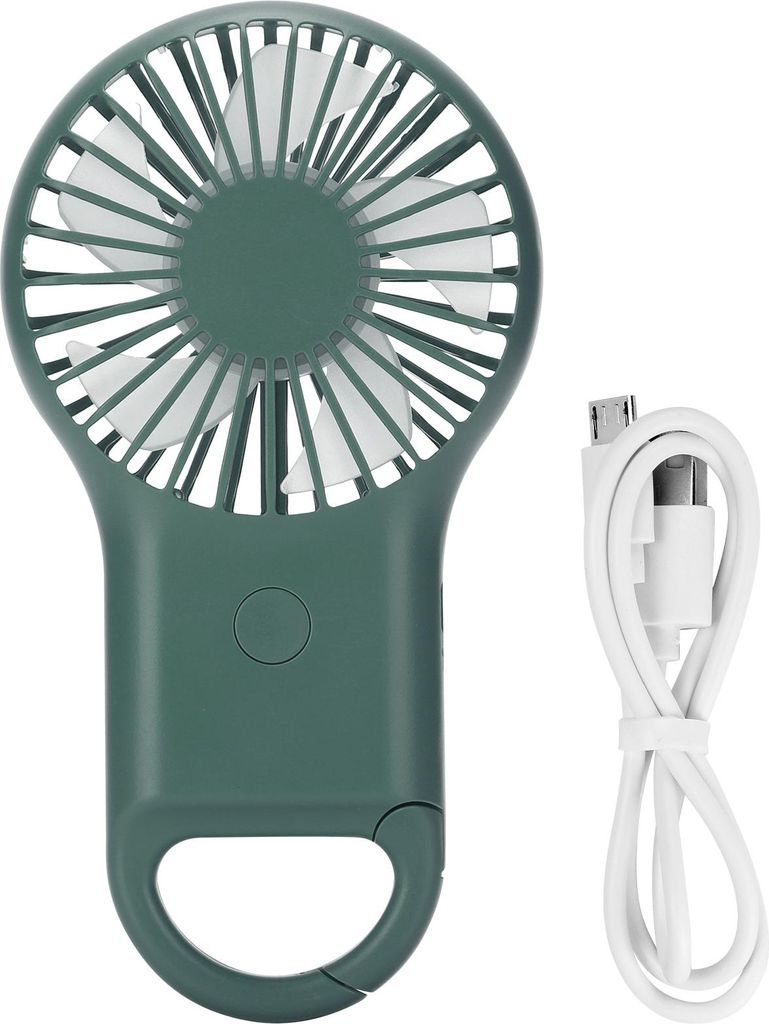 Tragbarer Handventilator mit USB-Aufladung, 3 Geschwindigkeiten einstellbar, modischer Mini-Karabiner-Ventilator, Armeegrün