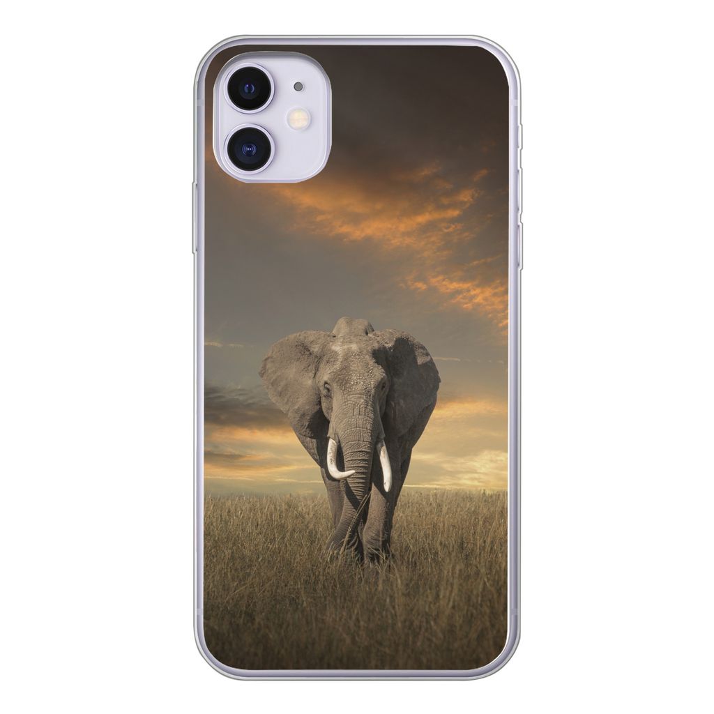 MuchoWow Handyhülle Schutzhülle Hülle für iPhone 11 Elefant - Tiere - Gras - Natur Silikon Softcase Handy Hülle - Handytasche
