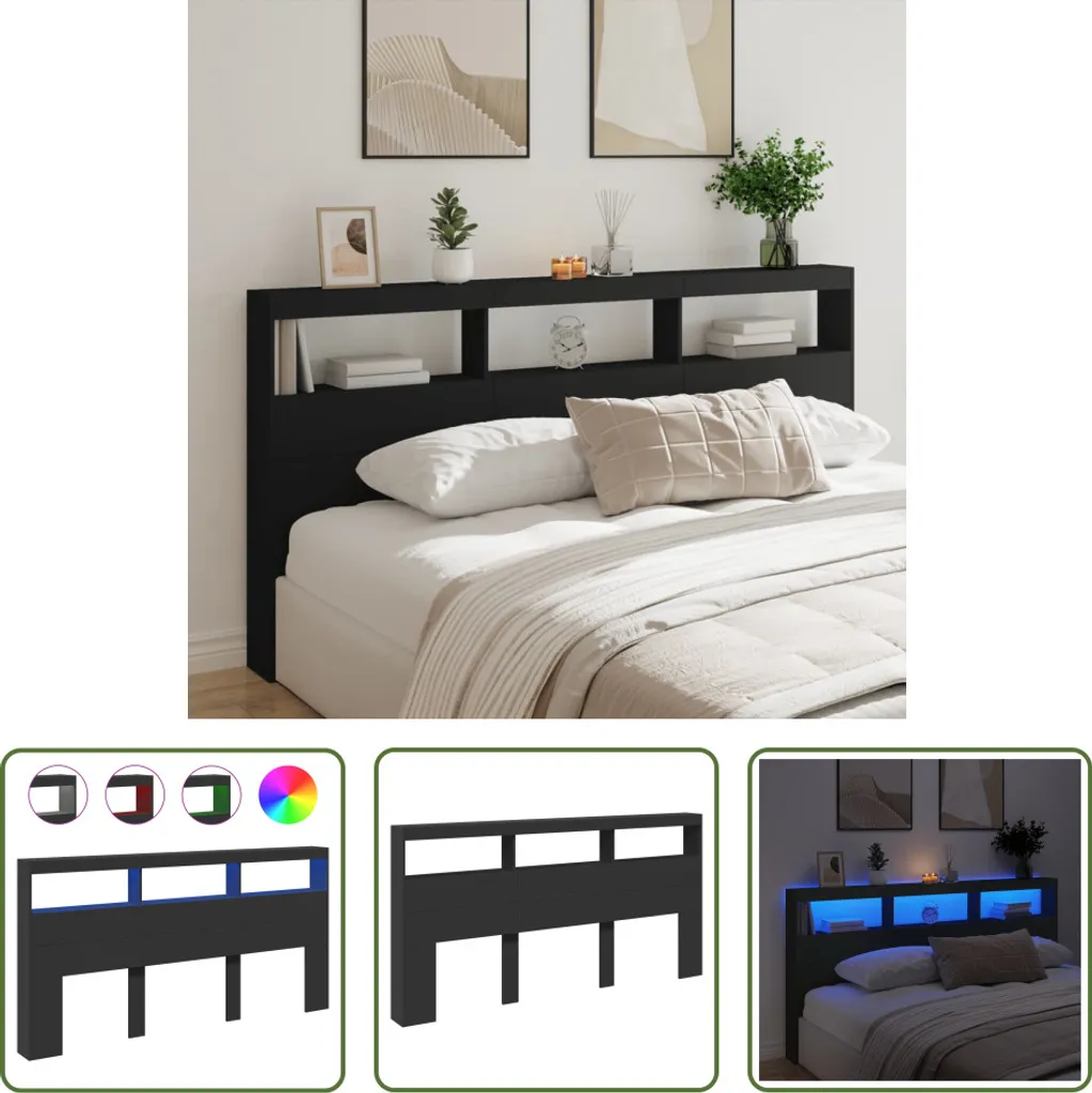 Tête de lit LED 200 cm noire : gagnez de la place et de la lumière